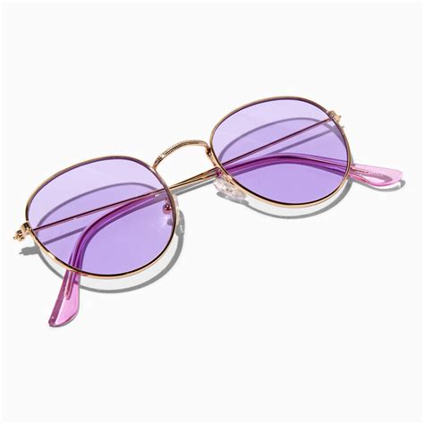 sunglasses gold frame purple lenses